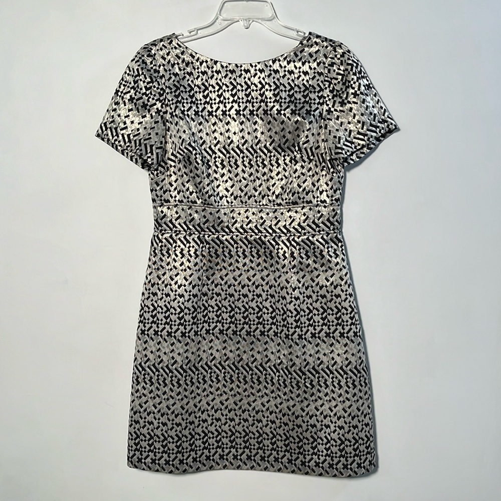 VINCE CAMUTO Guest Party Gold/Silver/Black Metallic Jacquard V-Back Dress SZ 10
